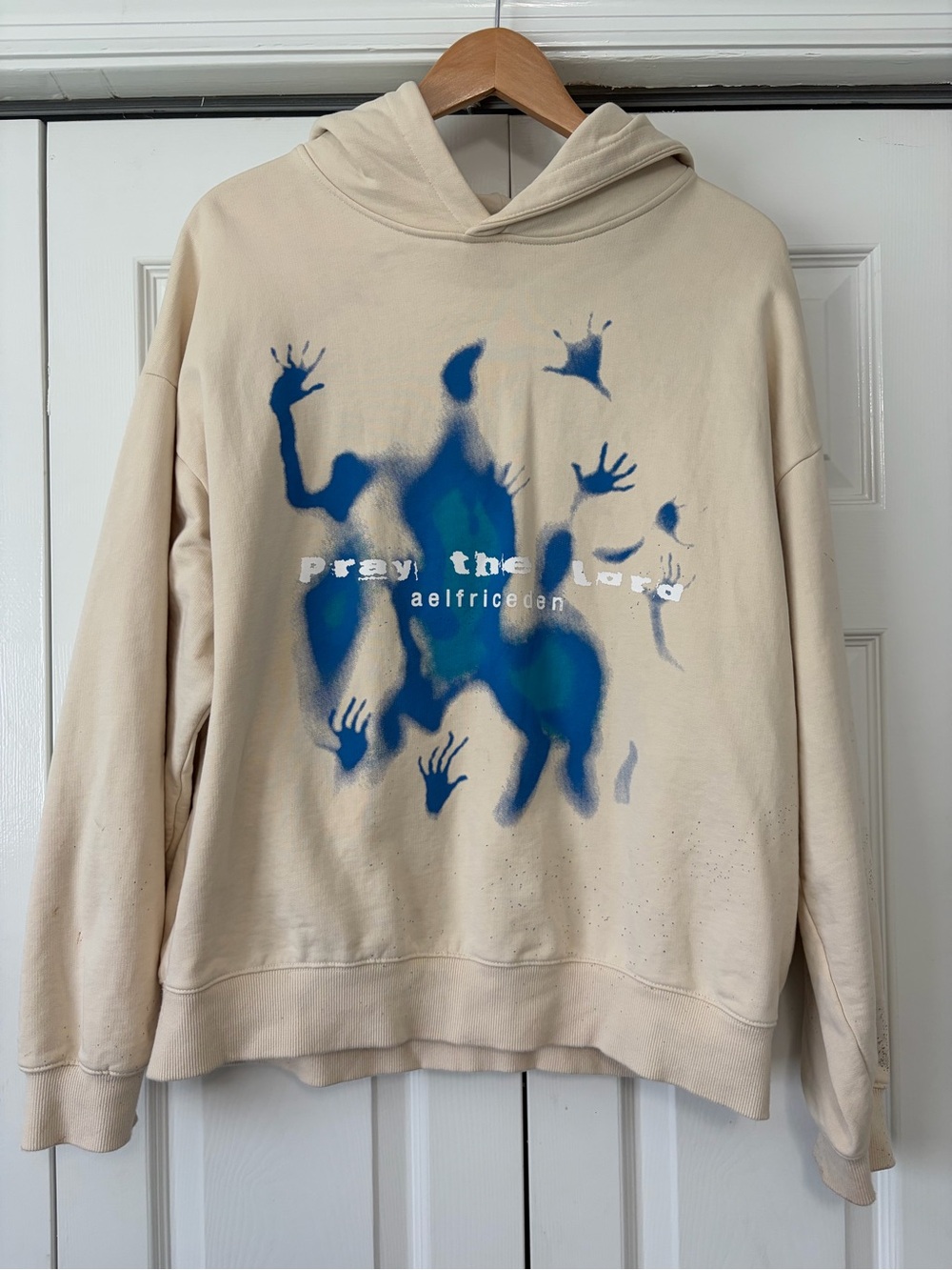 Aelfric Eden Beige Hoodie with Blue Graphic Print